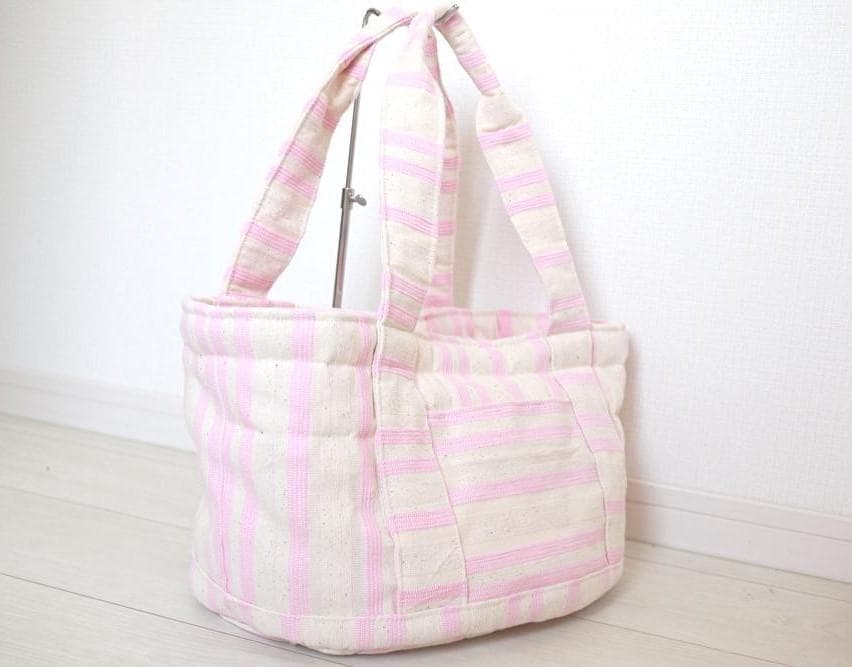 LouLou29　ルルドヌフ　ナチュラルボーダートートBAG ピンク　M