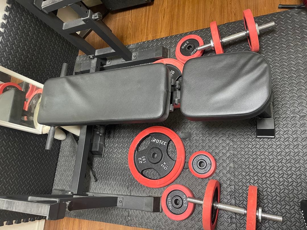 IROTEC ホームビルダー、トレーニングベンチ、重量プレート100kgセット