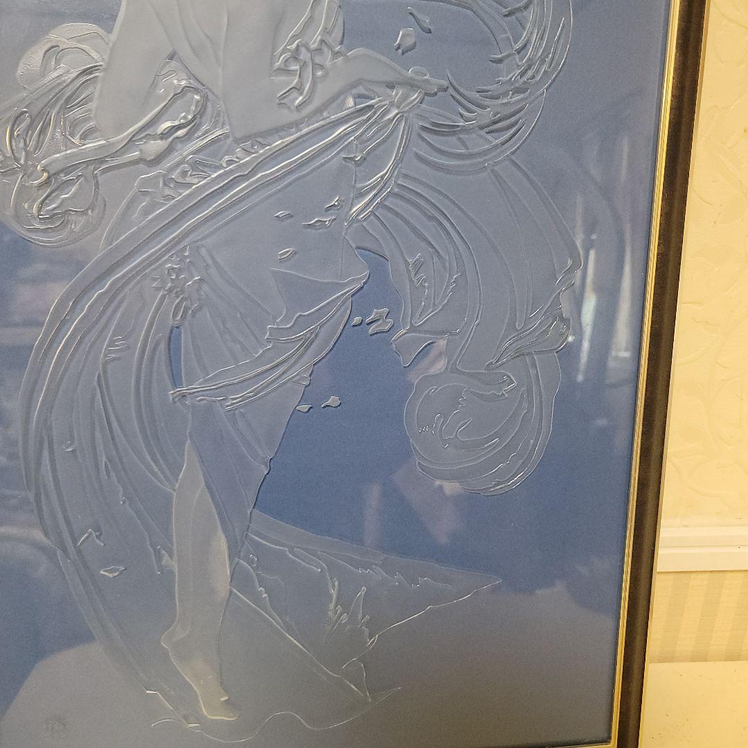 エッチング ガラス彫刻　ヴィンテージアート工芸品　額入り　ミュシャの絵モチーフ