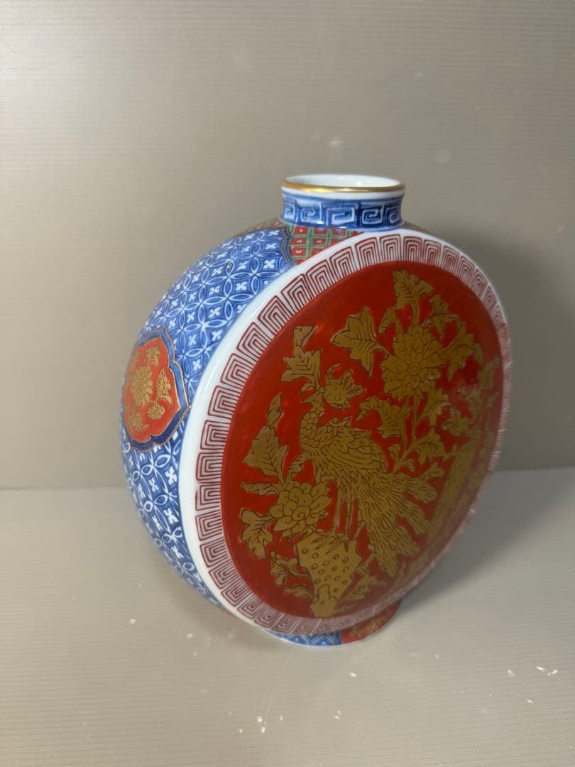 2553  金襴手　赤絵花鳥文　花瓶