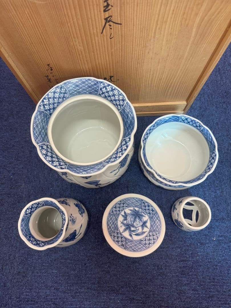 1577 茶道具　染付祥瑞宝尽皆具　石崎英治作