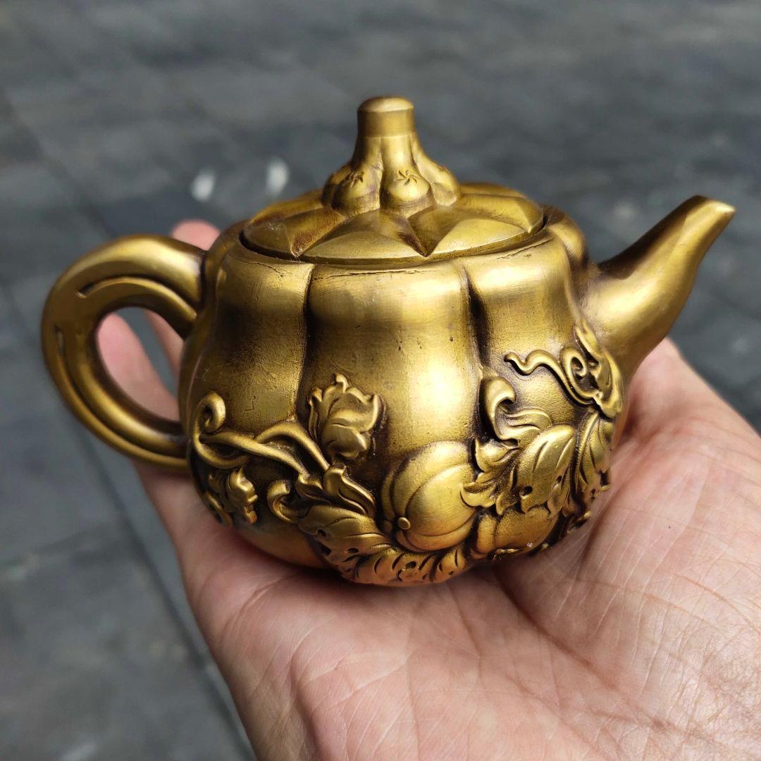 銅器 南瓜酒壺 茶壺 滴り壺 墨壺 茶道具 書道具 装飾品 工芸品 置物