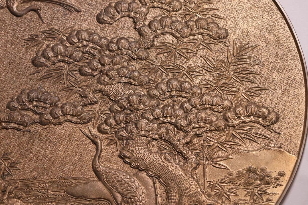 江戸期 田中伊賀守藤原吉次 松竹梅鶴亀 古鏡 和鏡 手鏡 稲家紋【MA606】