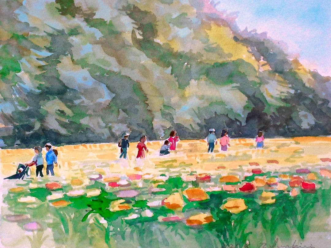 水彩画「ポピーの咲く頃」