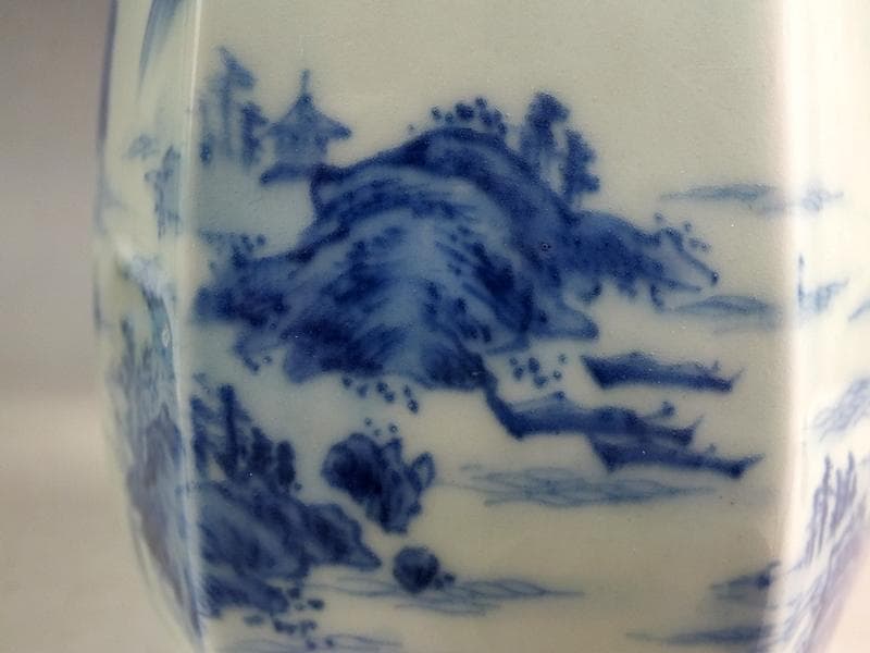 ☆ 平戸焼 染付六角徳利 江戸期 ☆A11