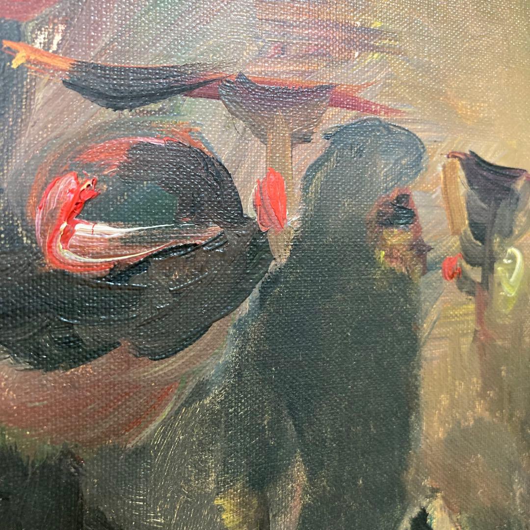 【真作】織田広喜「コーヒー店」油彩3号 直筆サイン 二科会 アンニュイ 絵画