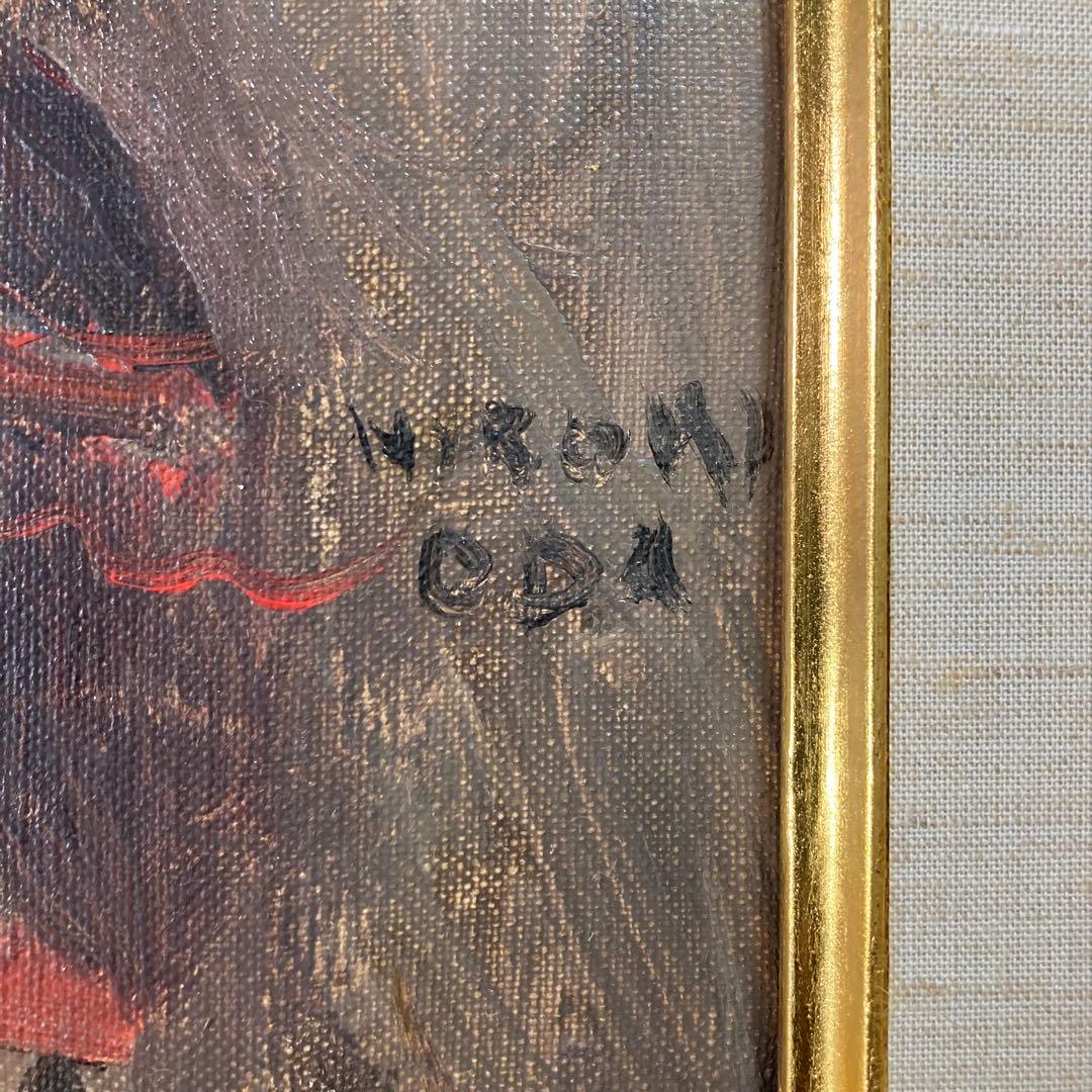 【真作】織田広喜「コーヒー店」油彩3号 直筆サイン 二科会 アンニュイ 絵画