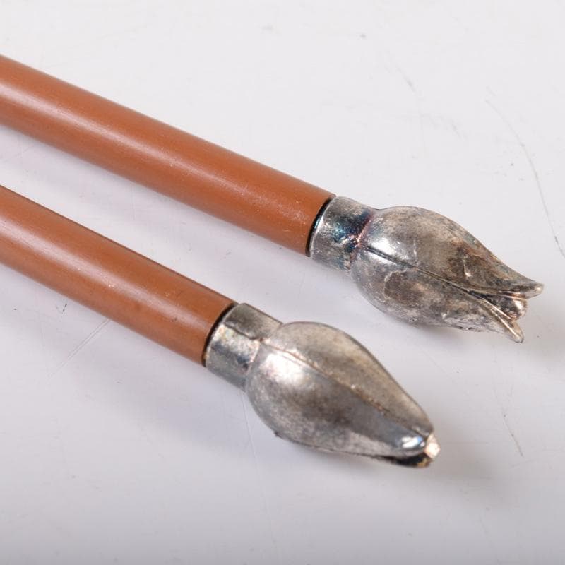 金工師　木村清五郎作　桐実頭飾火箸　共布共箱　V　7439