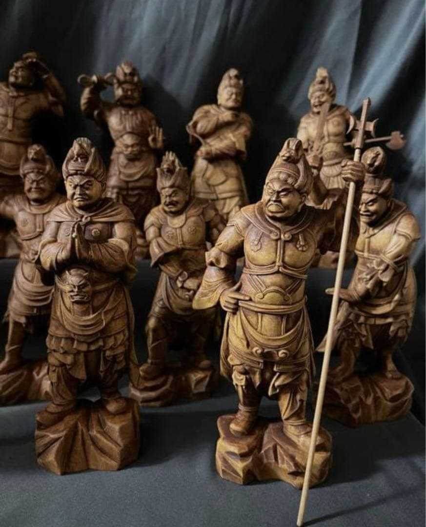総柘植材 精密細工 古美術 時代木彫 仏教美術 薬師12神将像一式