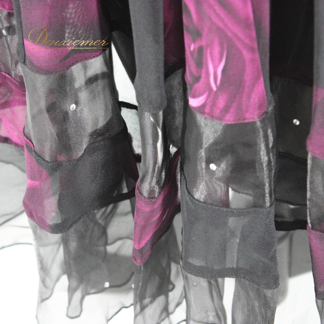 【美品 社交ダンス衣装】上下セット トップス スカート 黒 紫 ブラック 花柄