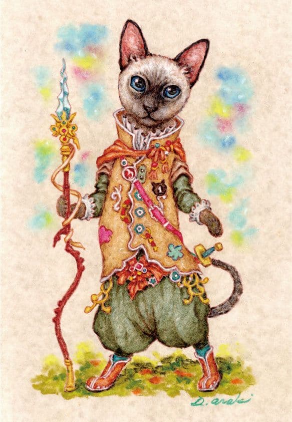 【原画】『シャムタヤ卿』(猫　絵画　パステル画)