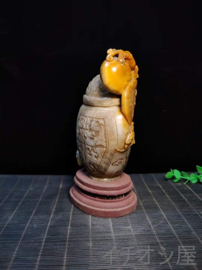 【福寿双全】印鑑・寿山石彫刻｜金銀田黄俏色石彫り｜蒋仁作款｜書道｜風水置物｜印材