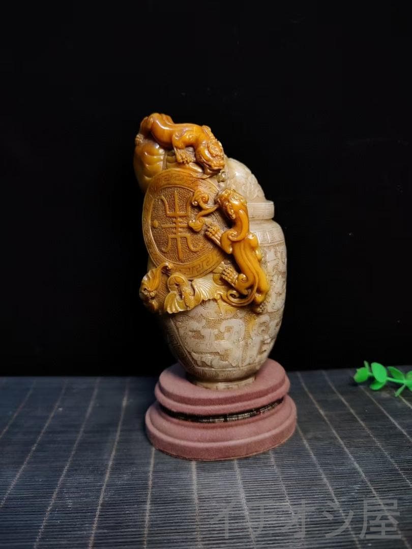 【福寿双全】印鑑・寿山石彫刻｜金銀田黄俏色石彫り｜蒋仁作款｜書道｜風水置物｜印材