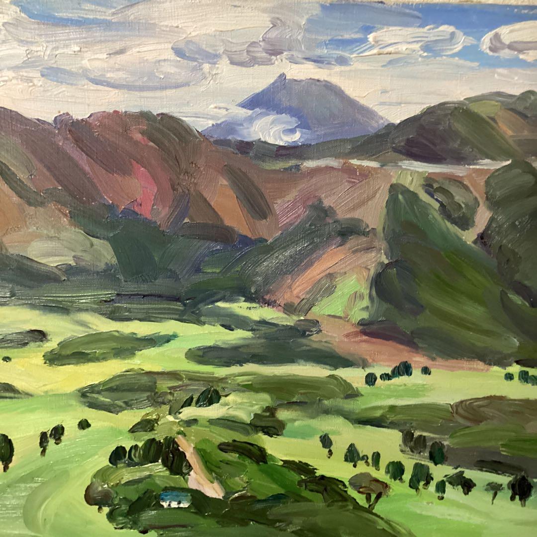 模写　山下清　油彩風景画　キャンバスのみ　キャンバス裏寄贈作品サイン在　肉筆画