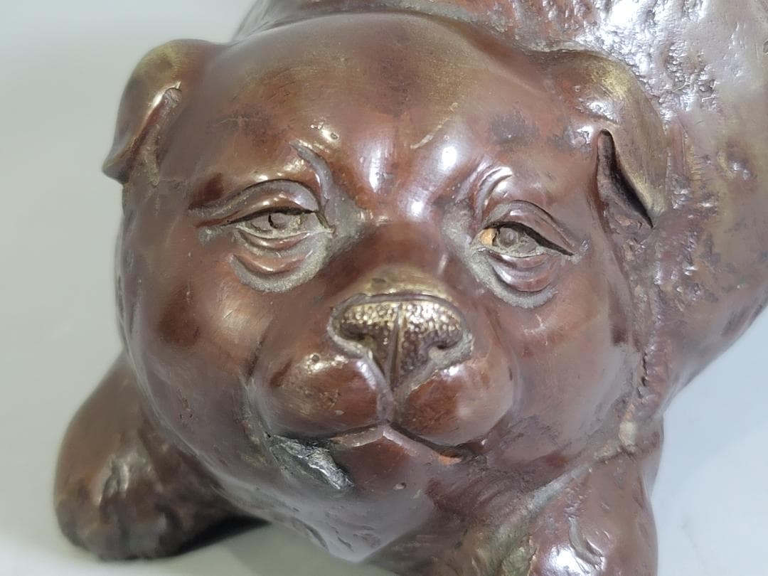 可愛い 遊 犬 置物 銅製 二件 DT592