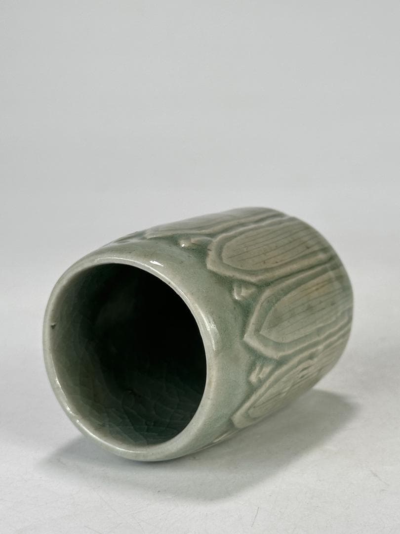 韓国美術　高麗〜李朝時代　高麗青磁　蓮花文筒杯　茶道具　時代　古物　朝鮮古陶磁