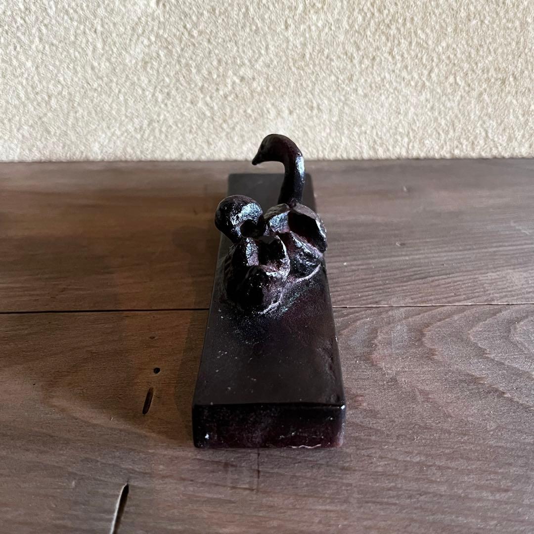 会田富康　會田富康　鳥　白鳥　金工　共箱あり　黒　親子　夫婦　23.4.21