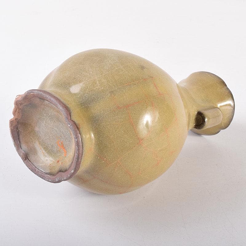 中国　哥窯　青磁　金絲鉄線　氷裂文双耳瓶　C　6910