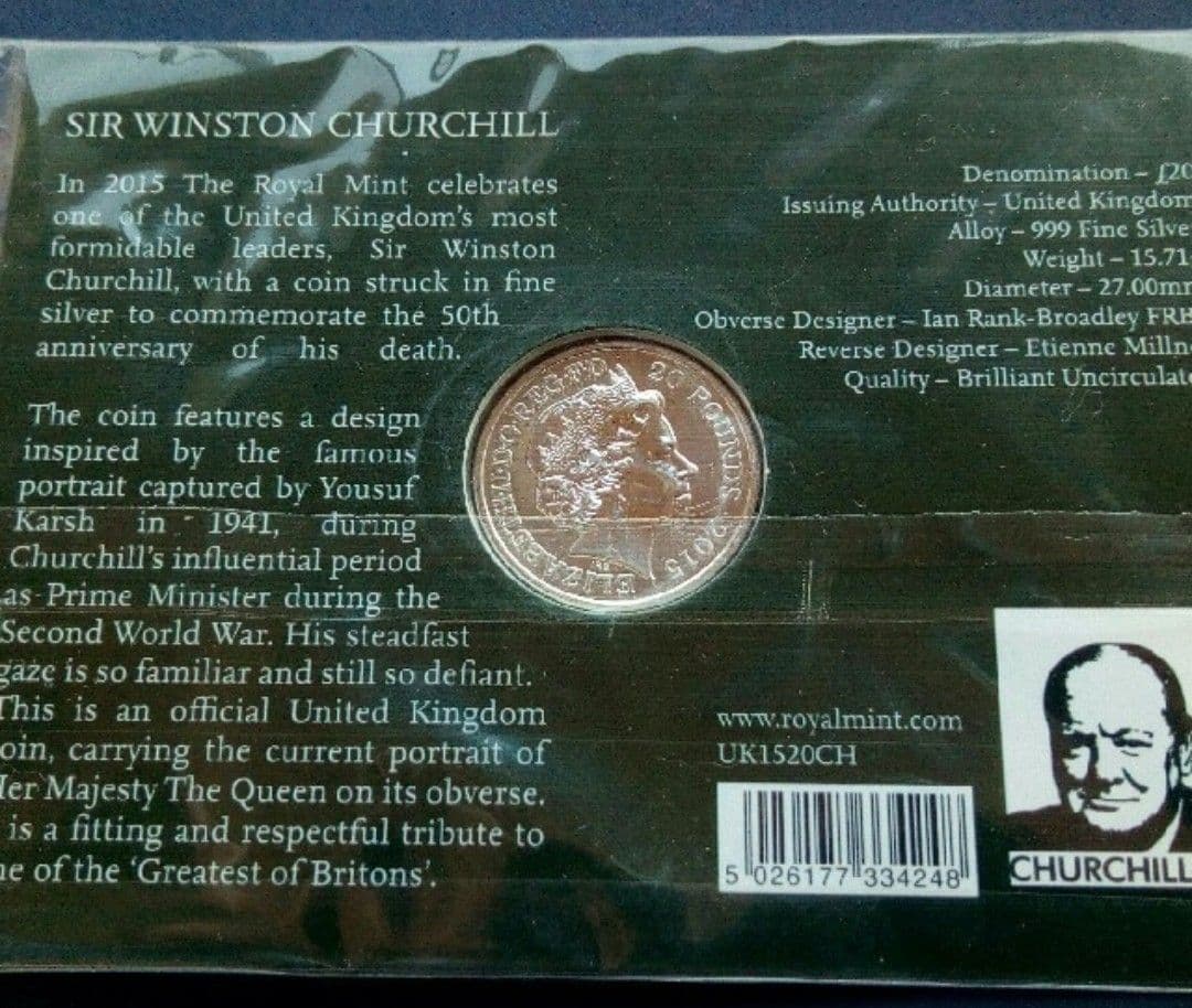 英国 イギリス￡20 ポンド 銀貨999ag 15.71g チャーチル デザイン