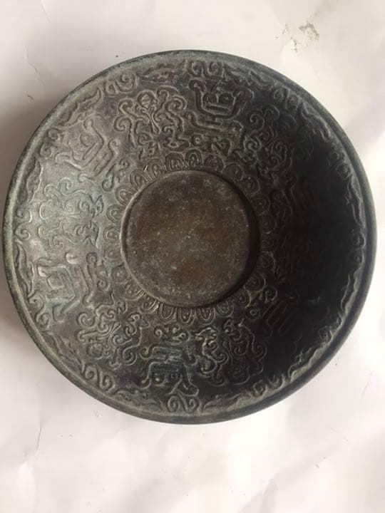 茶托5客，古銅製，在銘「昌晴正」古美術品。