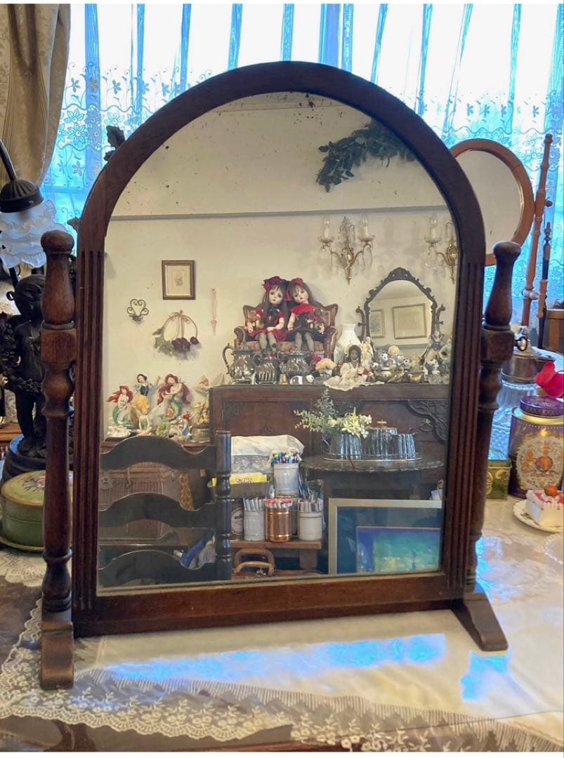 英国　イギリス　アンティーク　スタンドミラー　鏡　ドレッサー　オーク材　家具