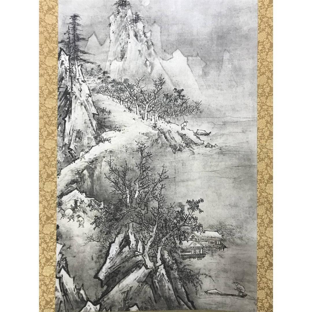 複製/雪村/夏冬山水図/双幅/工芸品/掛軸☆宝船☆AK-376