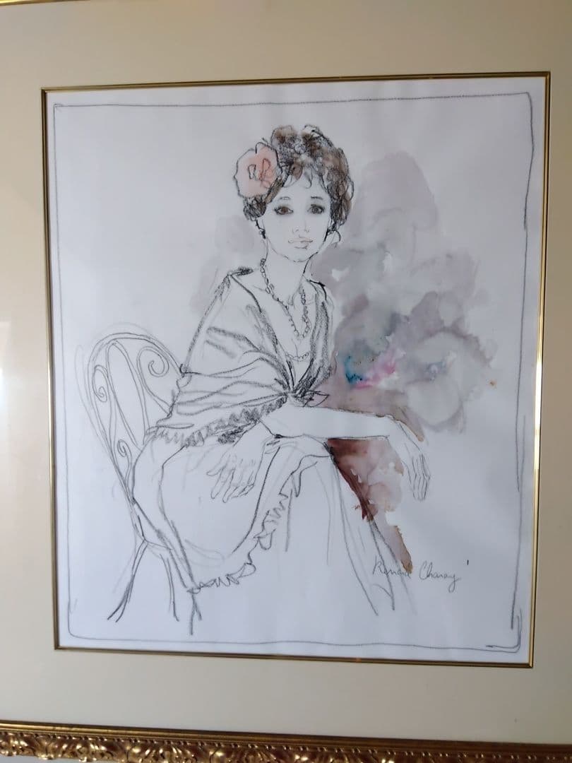 【ベルナール・シャロワ】　デッサン・アールヌーボー風 女性肖像画