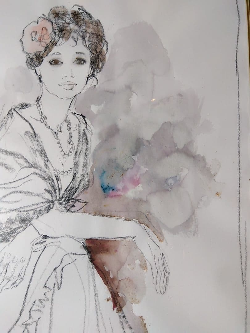 【ベルナール・シャロワ】　デッサン・アールヌーボー風 女性肖像画