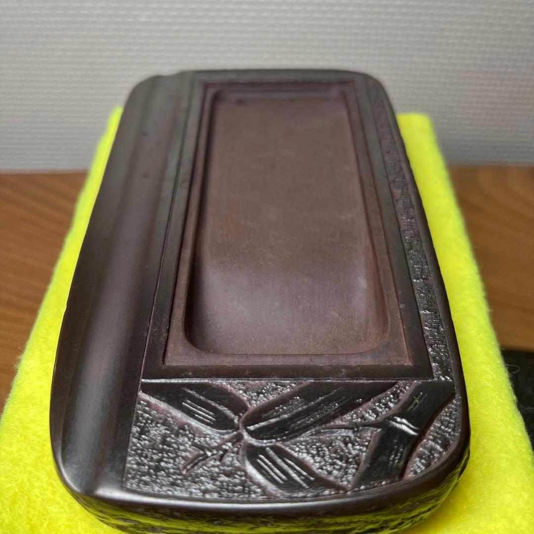 ⭕️赤間硯　新品美品　縄田宝泉　石蓋付き彫刻入硯　縄田製硯所　墨持ち良し