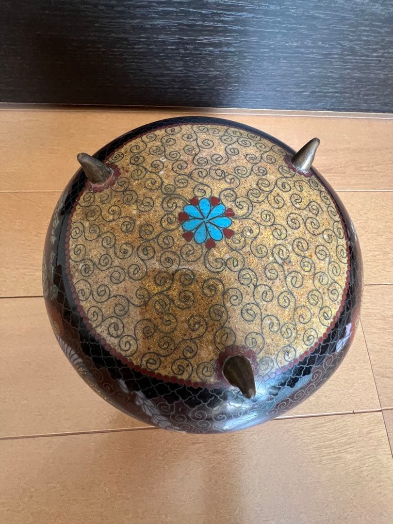 高級日本七宝花瓶 蝶々花唐草文 骨董 景泰藍