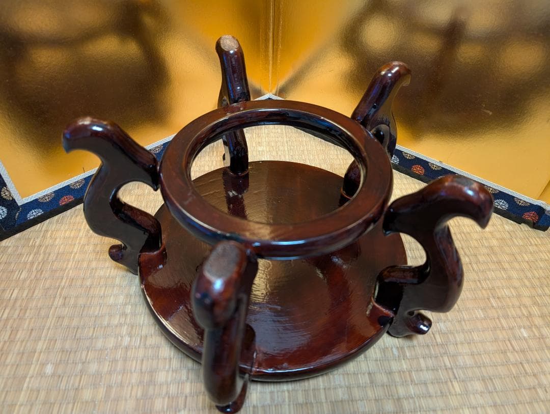 古美術　彫刻　石彫　大理石風　観音様　立像　木台付