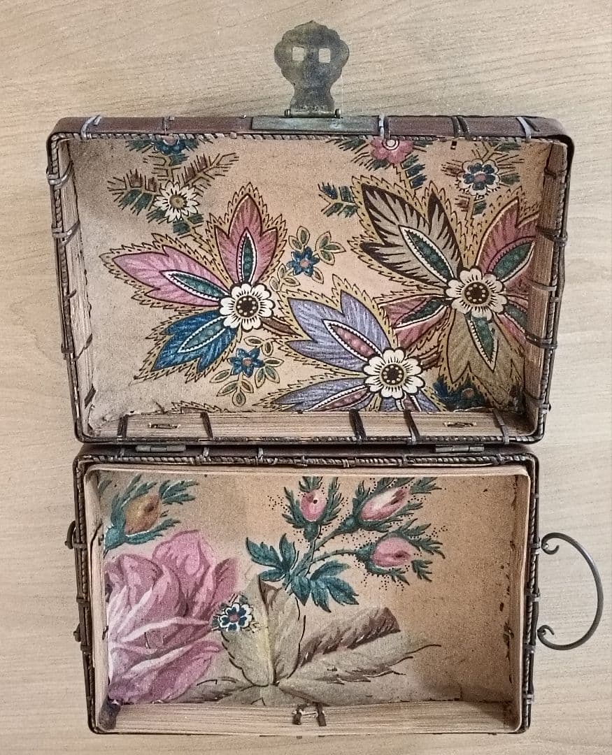 古い 弁当箱 竹編み 銅金具 　箸 網袋 木箱付