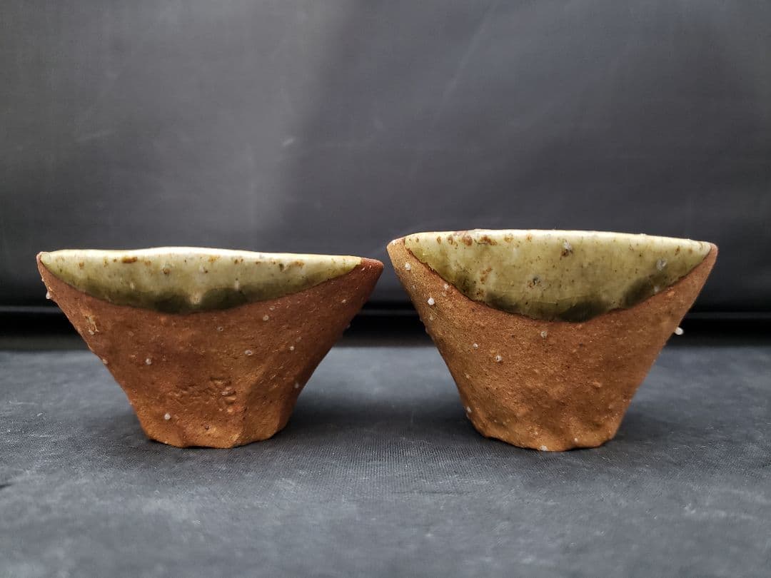 信楽焼　煎茶器　神崎紫峰　手捻り　急須　湯呑み5客　湯冷まし　煎茶道具　作家物