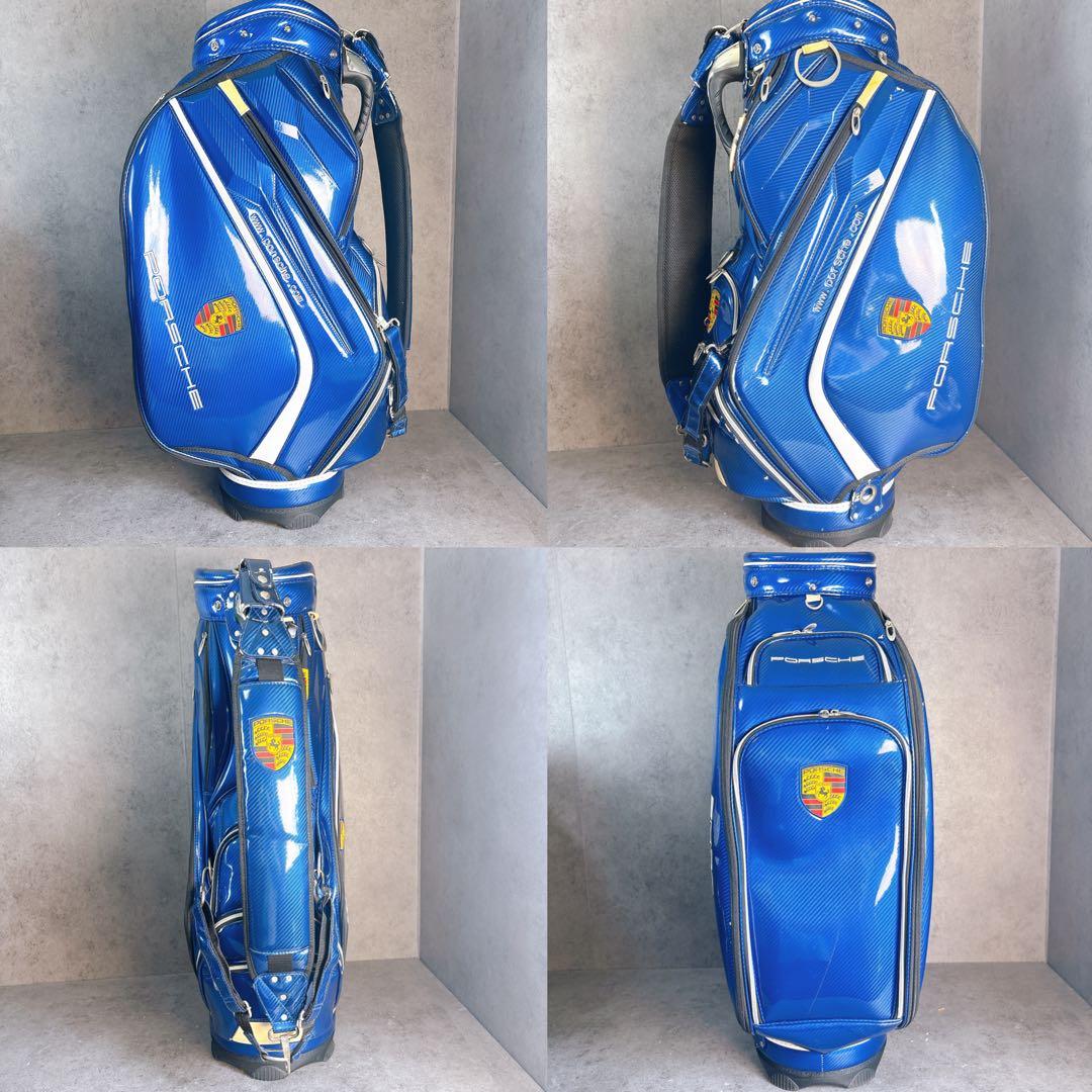 キャディバッグ　9.5型　5部割　ポルシェ　エナメル　カーボン調　ブルーネイビー