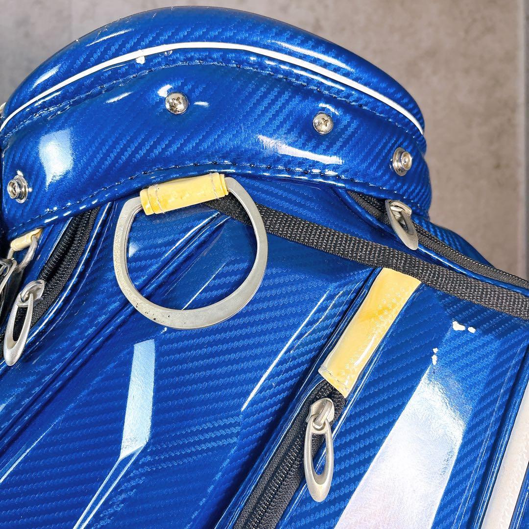 キャディバッグ　9.5型　5部割　ポルシェ　エナメル　カーボン調　ブルーネイビー