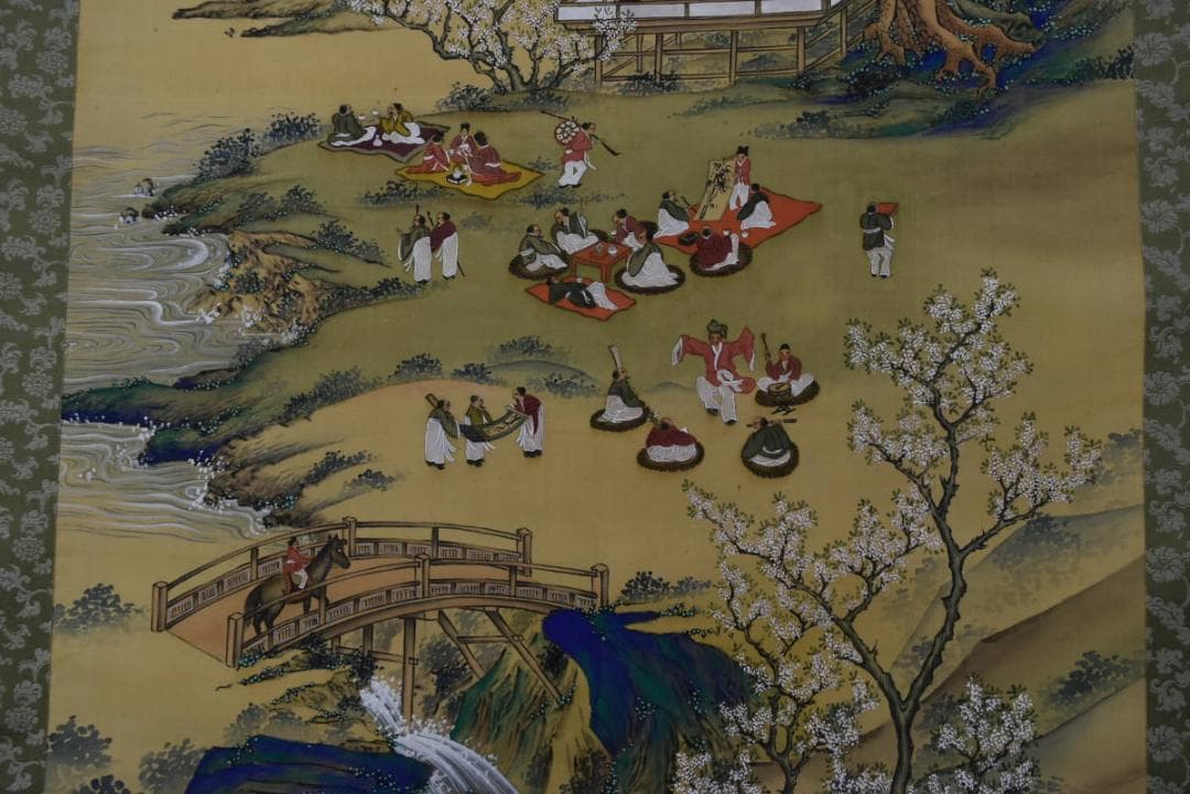 紫鳳/西園雅集図/山水人物図/掛軸/名家伝来/AA-106