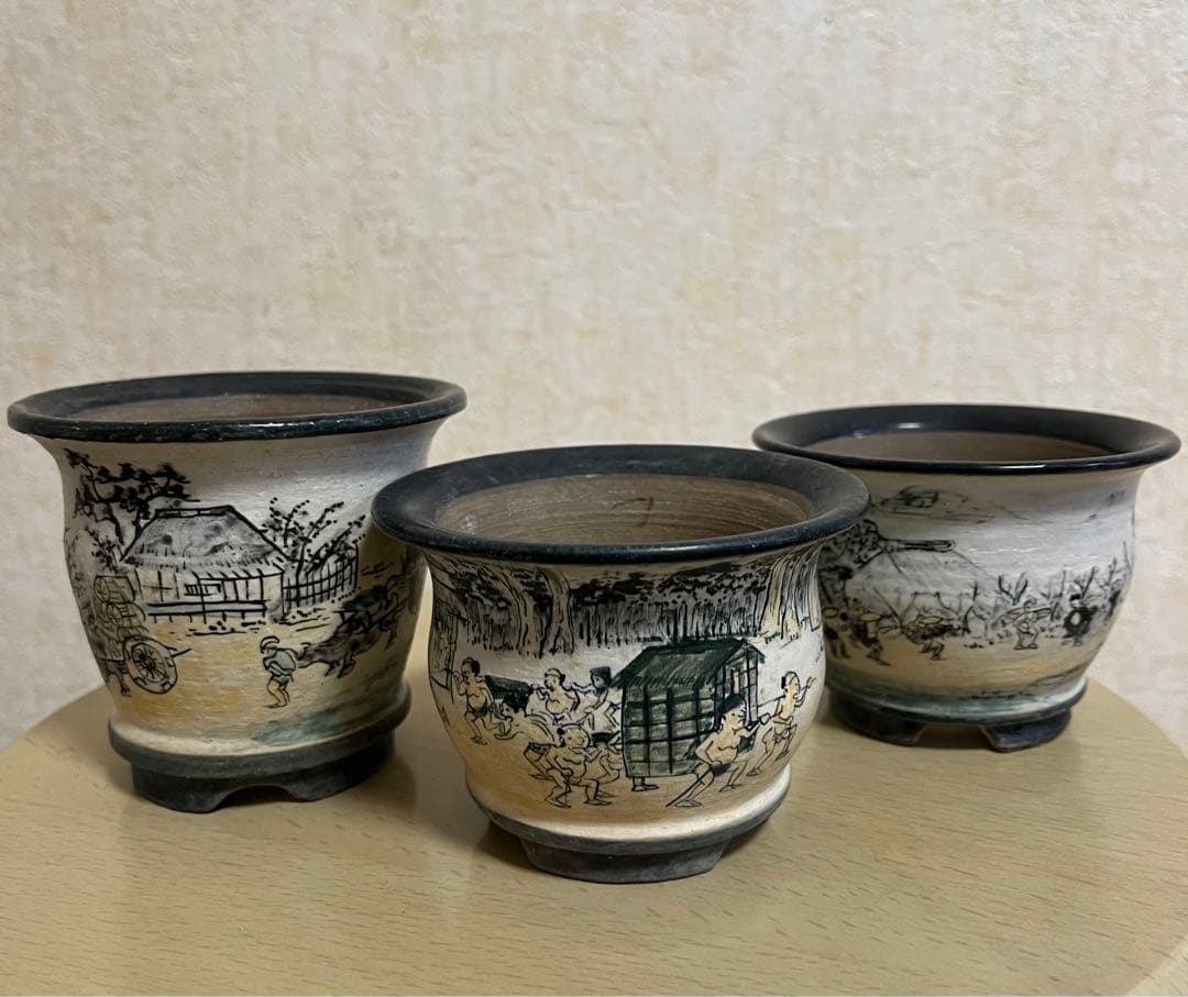 陶翠作　東海道五拾三次画　盆栽鉢