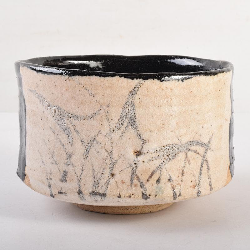 茶道具　桃山時代　瀬戸六作新兵衛造　黒織部　茶碗　銘霜松　極め箱　V　R8818