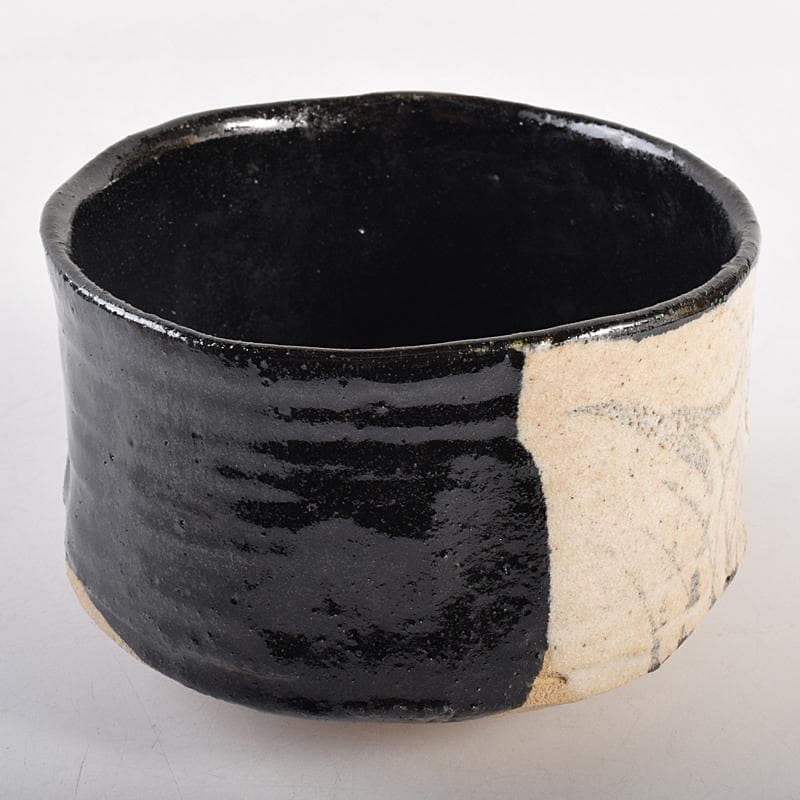 茶道具　桃山時代　瀬戸六作新兵衛造　黒織部　茶碗　銘霜松　極め箱　V　R8818