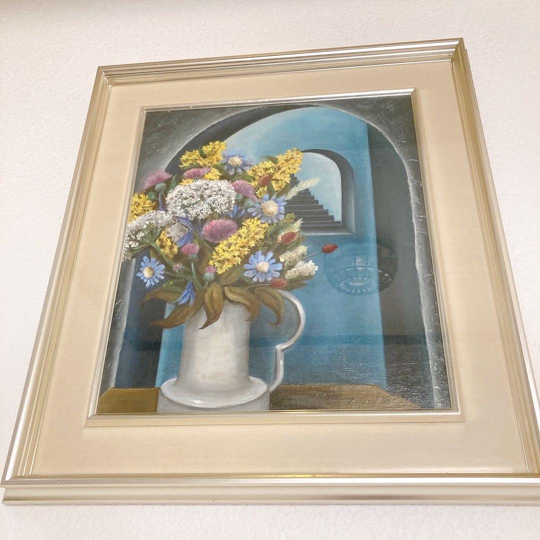 油絵　花　アンティーク　ヴィンテージ　油彩　インテリア　額縁　原画　一点物　作家