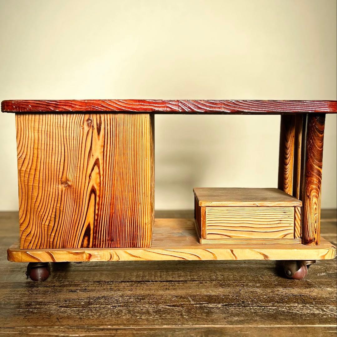 1940-60年代 木製 花台 ローテーブル 昭和中期　和修復前 キャスター