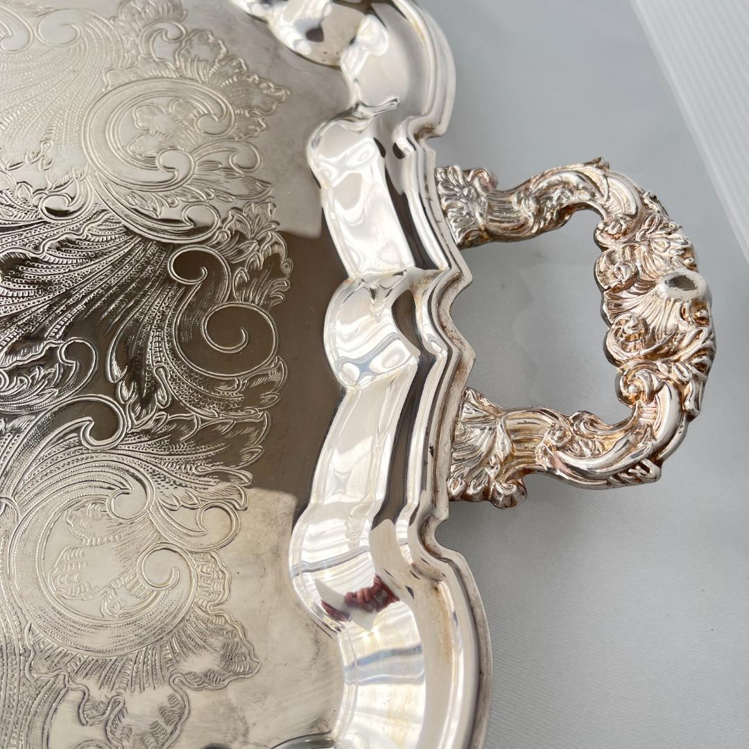 【KENT】ギャラリートレー【シルバープレート】59cm 特大 ハンドル