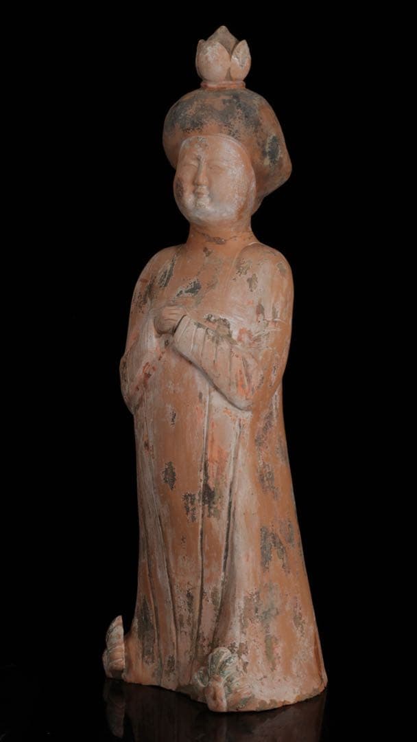 【中国古玩】加彩舞妓俑 加彩婦女俑婦人 俑置物 高さ79㎝ 唐物 古美術 骨董品