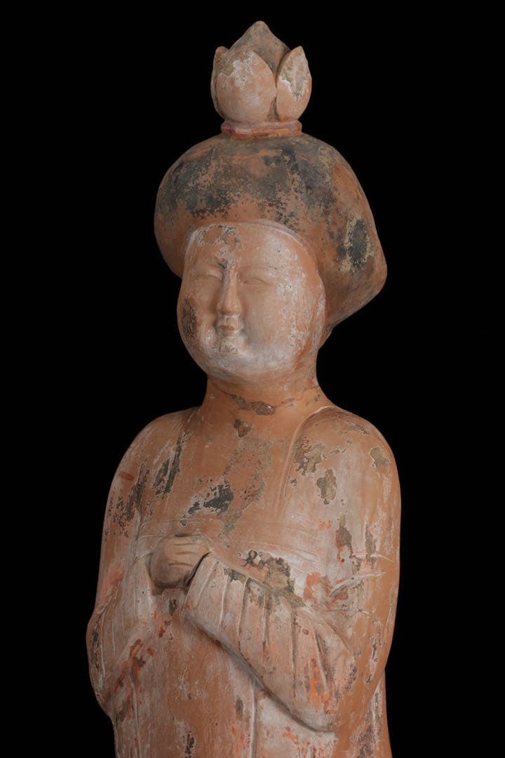 【中国古玩】加彩舞妓俑 加彩婦女俑婦人 俑置物 高さ79㎝ 唐物 古美術 骨董品