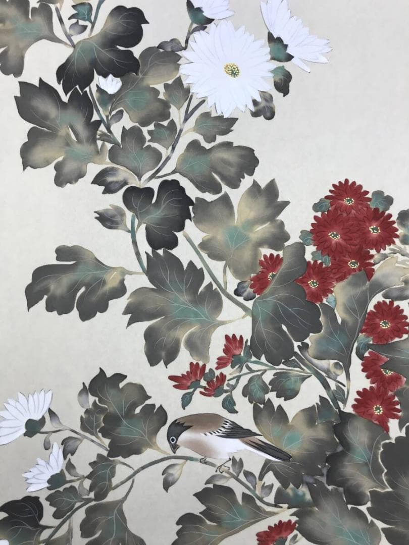 複製/酒井抱一/菊に小禽図/菊に小鳥図/花鳥図/工芸品/掛軸☆宝船☆AH-772