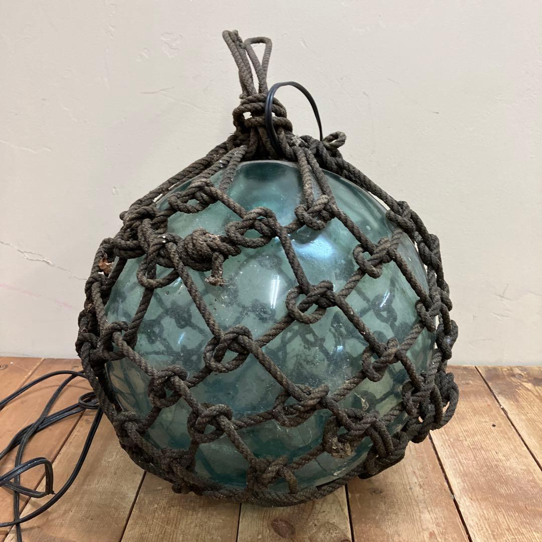 A-2 ヴィンテージ 特大 ガラス浮き玉 網付き ランプシェード ライト