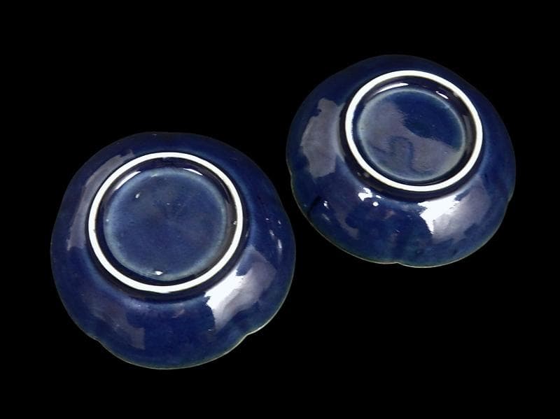 古伊万里　瑠璃　輪花小皿　３寸半皿　２枚　C734AS-DCg