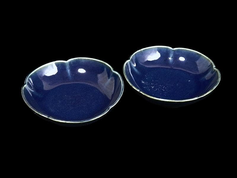 古伊万里　瑠璃　輪花小皿　３寸半皿　２枚　C734AS-DCg