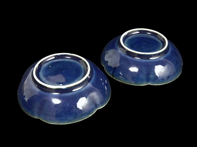 古伊万里　瑠璃　輪花小皿　３寸半皿　２枚　C734AS-DCg