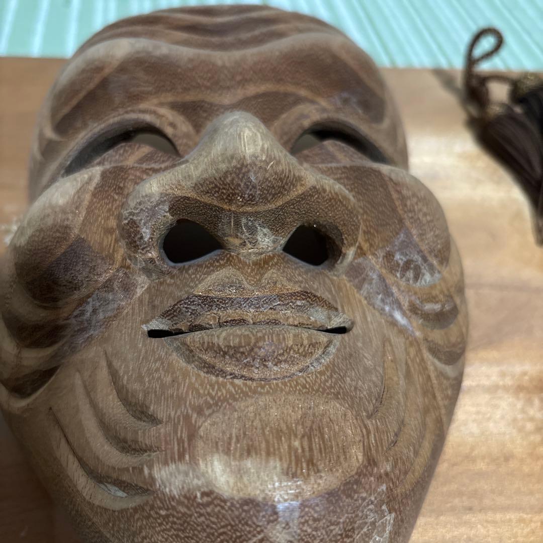 備中神楽面　上田春山作　壁掛け　能面　爺　婆　木彫　伝統工芸品　縁起物　翁